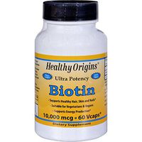Healthy Origins Ultra Potency Biotin - 10,000 mcg - 60 Vegetarian Capsules - Gluten Free - Supports Healthy Hair, Skin and Nails