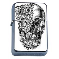 Windproof Refillable Flip Top Oil Lighter with Tin Gift Box Skull-067