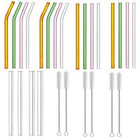 Eskyhouse Yellow Clear Green Pink Reusable Glass Drinking Straws - 10" L x 8mm16 10 mm2 14mm2 W - Smoothie Straws for Milkshakes, Frozen Drinks, Smoothies, Bubble Tea - Environmentally Friendly