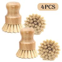 4 Packs Bamboo Palm Scrub Brush Sisal Dish Brush Round Natural Dish Scrubber for Cast Iron Pots, Pans, Kitchen Sink and Vegetable