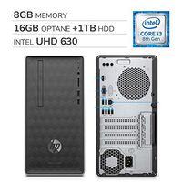 HP Pavilion Desktop 2019 Premium 590 Series Computer, 4-Core Intel Core i3-8100 3.6GHz, 8GB RAM, 16GB Optane + 1TB HDD, DVD, WiFi, Bluetooth, USB-C, HDMI, VGA, RJ-45, Windows 10