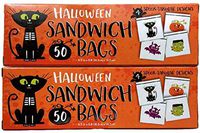 Halloween Sandwich, Snack or Candy Bags With 4 Spooky Designs. Frankenstein, Black Cat, Pumpkin and Bats (2 Pack) 50 Bags Each