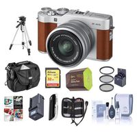 Fujifilm X-A5 24.2MP Mirrorless Digital Camera with XC 15-45mm f/3.5-5.6 OIS PZ Lens, Brown - Bundle with 32GB SDHC U3 Card, Camera Case, Tripod, Spare Battery, Cleaning Kit, Software Pack, and More