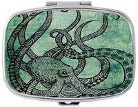 Octopus Custom Silver Stylish, Slim Design Pill Box Holder，Rectangle Medicine Vitamin Organizer Pill case