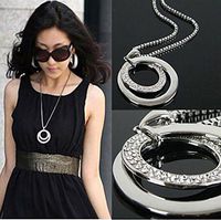 Elevin(TM)🌹🌹 Long Chain Women Fashion Crystal Rhinestone Silver Plated Pendant Necklace Gift