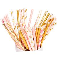 150 Pink Gold Paper Straws for Baby Shower Birthday