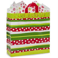 NW Christmas Stripes Plastic Shopping Bags - Queen Size - 16x6x16in. - 100 Pack