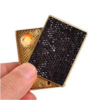 CQFONG 2 Side Crystal Lighter USB Rechargeable Windproof Coil Slim Lighter Set with USB Charging Cable Gold Plated (Gold+Black 1 Side)