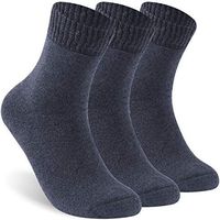 Facool Men's Women's Cotton Diabetic Crew Socks with Seamless Toe, Non-Binding Top, Cushion Sole 3 Pairs Black/Grey XL Size