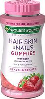 Hair Skin and Nails Vitamins with Biotin & Vitamin C by Nature's Bounty Optimal Solutions, Hair Skin and Nails Gummies - Strawberry Flavored, 140 Gummies