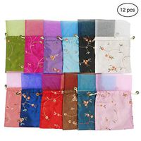 Ouyatoyu 12Pcs Brocade Organza Jewelry Pouch Bags, Samples Display Favor Bags for Wedding Drawstring Gift Bags 9.1x6.3 inches(12pcs Random Color)