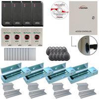Visionis FPC-6208 Four Door Access Control TCP/IP RS-485 Wiegand for Inswing Door Electric 1200lbs MagLock Controller Box, Power Supply, Black Indoor/Outdoor Card Reader, Software 10,000 Users Kit