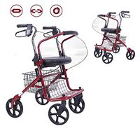 Lightweight  Travel Walker 4 Wheels Shopping Trolley ,Fold Up Removable Back Support, and Padded Seat,Seniors Rollators Limited Mobility Aid,Red