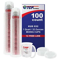 (Full Case of 100 each - Quart (32oz) PAINT MIXING CUPS) by Custom Shop - Cups are Calibrated with Multiple Mixing Ratios (1-1) (2-1) (3-1) (4-1) (8-1) BOX of 100 Cups includes 12 bonus Lids
