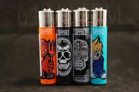 4 New Refillable Original Clipper Lighters Skulls Design