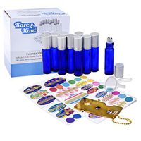Kare & Kind Essential Oil Bottle Kit - 10xEssential Oil Bottle (1/3 oz - 10 ml), 1xTool for Opening/Sealing Bottles, 78x Label, 1x Mini Dropper + 1x Mini Funnel (Cobalt Blue)