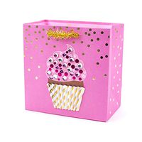 Hallmark Signature 7" Medium Gift Bag (Pink Cupcake with Gems and Sequins) for Birthdays, Retirements, Baby Showers or Any Occasion