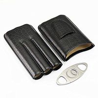 3 Tubes Leather Cigar Humidor, Travel Portable Cedar Wood Lined Cigar Case with Stainless Steel Cutter (Black)