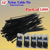 Pack of 1000 12" Industrial Grade Nylon 66 50Lbs Cable Tie Black Zip Strap UL Self Lock