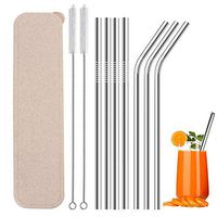 LING-EU Stainless Steel Straws Reusable Drinking Straws With Storage Case Set (Beige, 7+2)