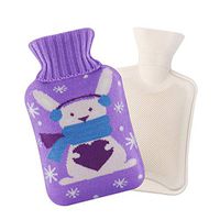 Bigens Rubber Hot Water Bottle,with Cute Pattern Embroidery Knit Cover 1000ML