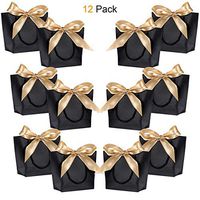 Gift Bags with Handles- WantGor 8.6x6.3x2.7inch Paper Party Favor Bag Bulk with Bow Ribbon for Birthday Wedding/Bridesmaid Celebration Present Classrooms Holiday(Matte Black, Extra Small- 12 Pack)