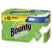 Bounty Quick-Size Paper Towels, White, 6 Family Rolls = 15 Regular Rolls