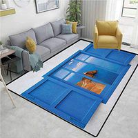 YucouHome Lighthouse Heavy Duty Area Rug Hearts, View from Window of Cabo Lighthouse Photo Mount Mediterranean Image Art Print, Fashionable High Class Living Dinning Room(8'x 10') Blue White