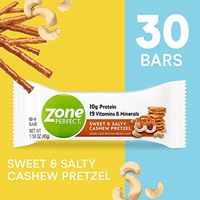 ZonePerfect Protein Bars, Sweet & Salty Cashew Pretzel, High Protein, With Vitamins & Minerals, 1.58 Ounce (30 Count)
