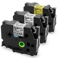 Replace P Touch TZe Label Tape 24mm 1 Inch (Black on Clear/White/Yellow), TZe-151 TZe-251 TZe-651 Standard Laminated Tape, Compatible with Brother P-Touch PT-D600(VP), PT-P710BT, PT-E550W, PT-D400