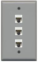 RiteAV 1 Gang 3 Port Cat5e Wall Plate - Gray