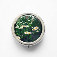 RhyNSky Flower Daisy Mini Portable Pocket Pill Box Case Holder for Purse, 3 Compartments, Silvery, FS396