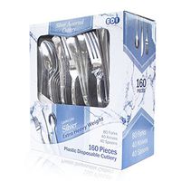 EDI Heavyweight"Looks Like Silver" Disposable Flatware 160 Piece (80 Forks 40 Spoons and 40 Knives)
