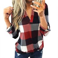 Long Sleeve Blouses for Women Autumn Winter 2019 Casual Cotton Long Sleeve V-Neck Plaid Shirt Women's Slim Jacket Shirt Top Tees, Viviplus Clothing