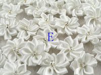 50pcs Satin Nine Plus Drill Ribbon Flowers with Appliques Craft DIY Wedding (E)
