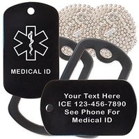 Custom 2 Pack - Medical Id Medical Alert ID Necklaces with Black Custom Tags, Black Silencers, and 30'' USA Chains