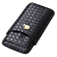 Portable Cigar Case with Stainless Steel Cigar Cutter Black Leather Case