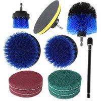 12Piece Drill Brush Attachments Set, Power Scrubber Brushes for Drill ，Scrub Pads,Buffing Pads，Power Scrubber Brush with Extend Long Attachment，All Purpose Cleaning Set for -Kitchen, Bathroom Surface
