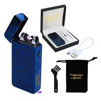 USB Rechargable Lighter - Flameless Electronic Rechargeable Windproof Dual Arc-Butane Free Tactical Dual Arch（Blue USB Lighter）