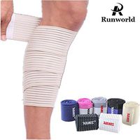 Runworld (1 Pair Elastic Calf Shin Compression Bandage Brace Thigh Leg Wraps Support for Sports, Weightlifting, Fitness, Running - Knee Straps for Squats Men Women (Beige)
