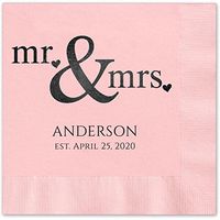 Canopy Street Mr and Mrs Hearts Personalized Luncheon Napkins - 100 Blush Pink Paper Coined Napkins with a Choice of foil. 6 1/2'' x 6 1/2''' Folded, Made in The USA
