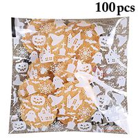 JUSTDOLIFE 100PCS Halloween Cello Bag for Cookies Candy Adhesive Treat Bag Cellophane Bag