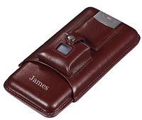 Personalized Visol Renly Brown Leather Cigar Case with Lighter and Cutter with Free Laser Engraving