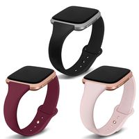 Kmasic Compatible Versa Bands 3 Pack, Narrow Slim Soft Silicone Small Replacement Wristband for Versa/Versa Lite Edition Women Men, Black/Sand Pink/Wine Red, Large
