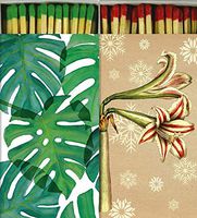 Decorative Matches Monstera Leaf and Amaryllis Snowflake Match Boxes with Long Kitchen Matches Great for Lighting Candles, Grills, Fireplaces and More | Set of 2 Large Match Boxes