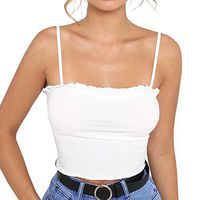 Jophufed Womens Ruffles Off Shoulder Slash Neck Halter Blouse Vest Tank Tops Camis White