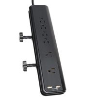 Clamp on 6 Outlet 6FT Power Strip with 2 USB Charger & Screw-ON Workshop Cubicle Strip - Fast iPhone Smartphone & Tablet Charger