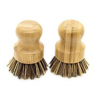 AUEAR, 2 Pack Natural Bamboo Cleaning Scrub Brush Coconut Bristles for Cast Iron Skillet Pots Pans