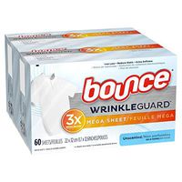 Bounce WrinkleGuard Mega Dryer Sheets, Fabric Softener and Wrinkle Releaser Sheets, Unscented, 120 Count (Pack of 2, 60 Count Each)