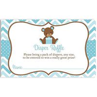 Diaper Raffle Ticket Teddy Bear Baby Shower Chevron Stripes Polka Dots Sprinkle Boys It's A Boy Blue White Brown Diaper Party Raffle Inserts Traditional Classic Games Activities Gift (25 Count)